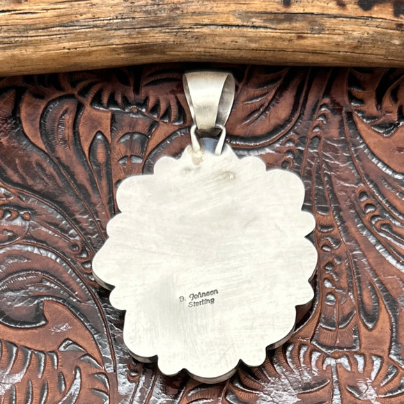 BOBBY JOHNSON Navajo Sterling & Dark Lone Mountain Turquoise Cluster Pendant - Picture 2 of 3